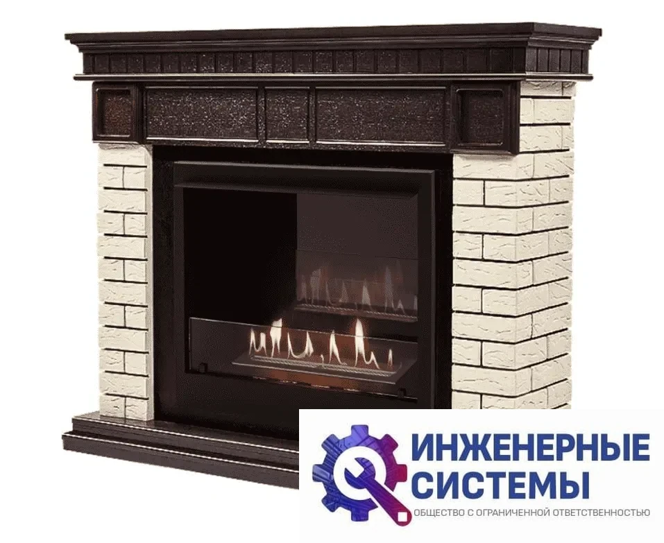 Каминокомплект: Биокамин Firelight BFP/P-2520, портал Bricks 25 камень бежевый, шпон темный дуб, фото 2