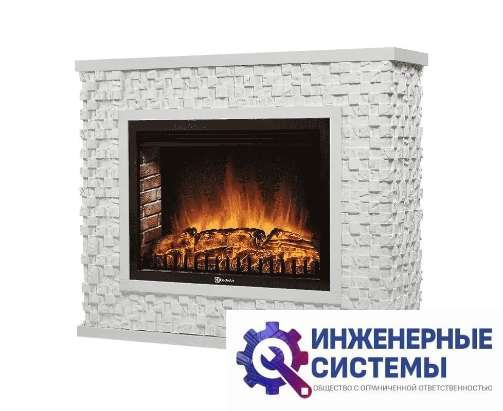 Каминокомплект: очаг Electrolux EFP/P-3020LS, портал Quadro 30 камень песчаник античный белый, фото 2