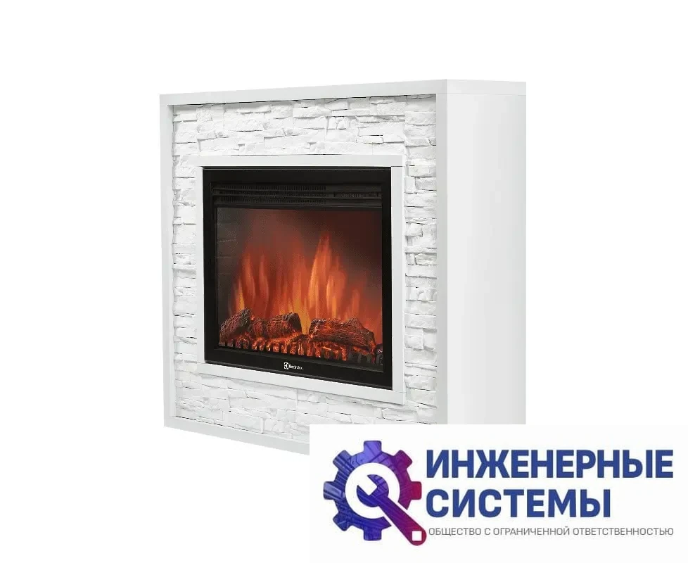 Каминокомплект: очаг Electrolux EFP/P-3020LS, портал Loft 30 камень белый, белая эмаль, фото 2