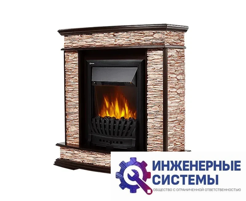 Firelight Scala Classic портал для камина камень сланец скалистый бурый, шпон тёмный дуб, фото 2