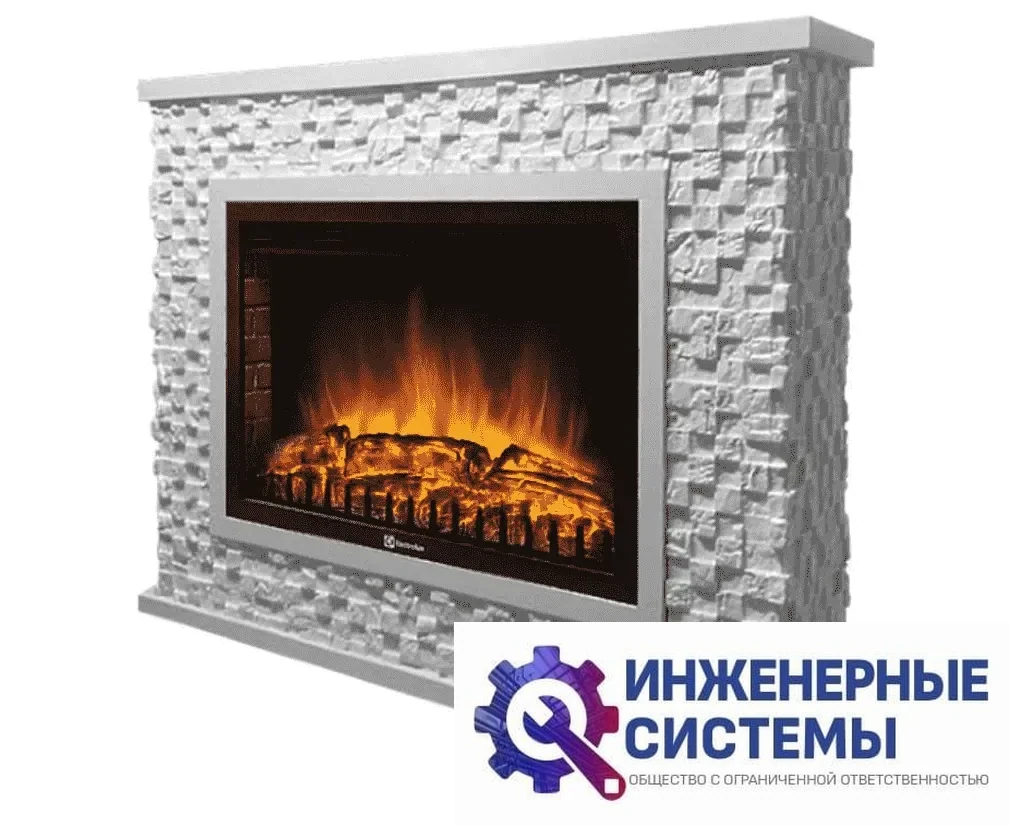 Firelight Quadro 25 камень песчаник античный белый, белая эмаль портал для камина, фото 2