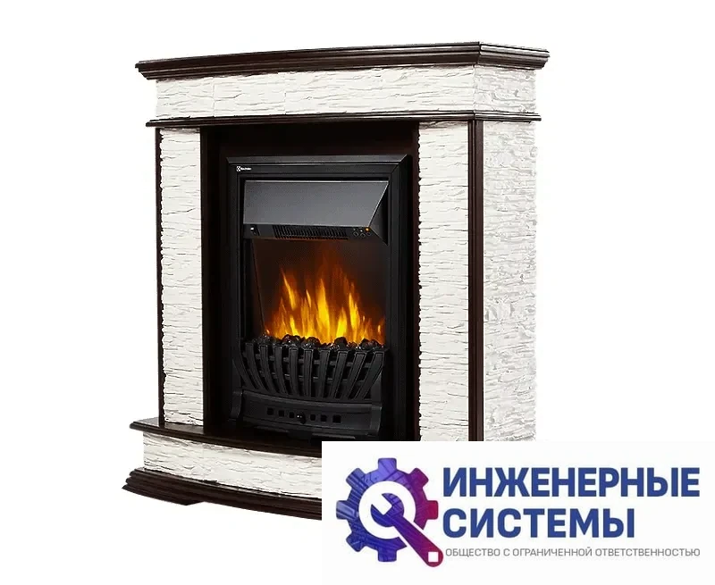 Firelight Scala Classic портал для камина камень сланец скалистый белый, шпон тёмный дуб, фото 2