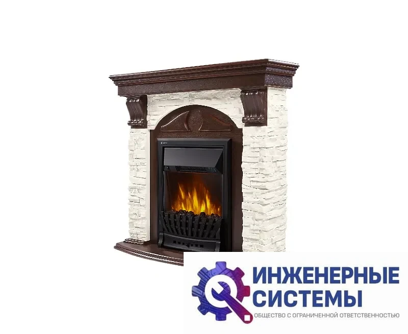 Firelight Torre Classic U портал для камина (угловой) камень слоновая кость, шпон темный дуб, фото 2
