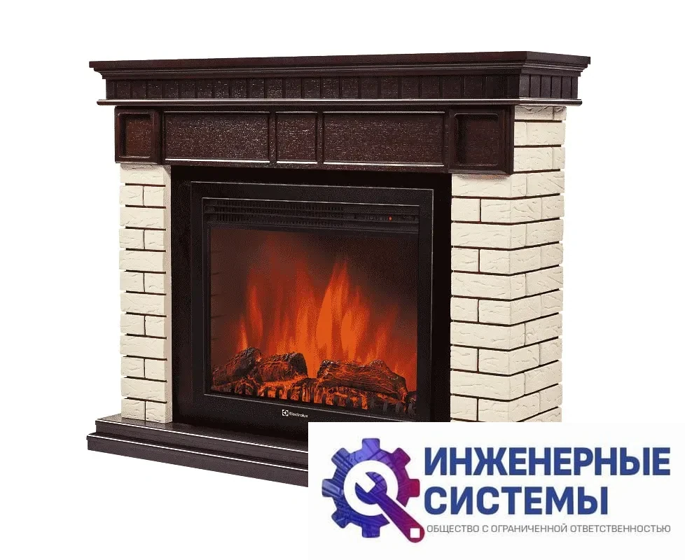 Каминокомплект: очаг Electrolux EFP/P- 2520LS, портал Bricks 25 камень бежевый, шпон темный дуб, фото 2