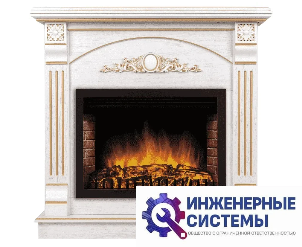 Firelight Barocco 30 шпон белый дуб с золотой патиной портал для камина, фото 2