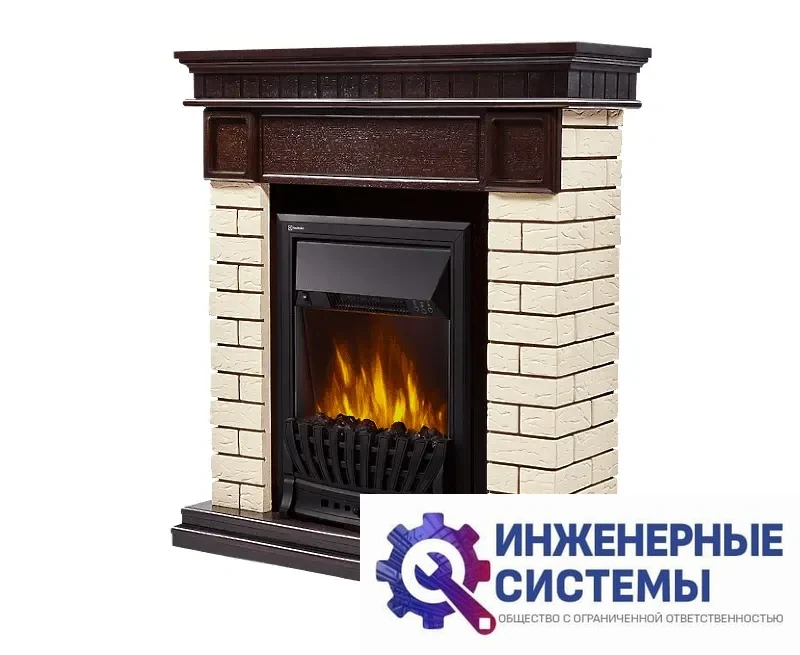 Firelight Bricks Classic портал для камина камень бежевый, шпон темный дуб, фото 2