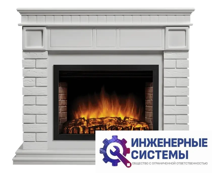 Firelight Bricks 30 камень белый, белая эмаль портал для камина, фото 2