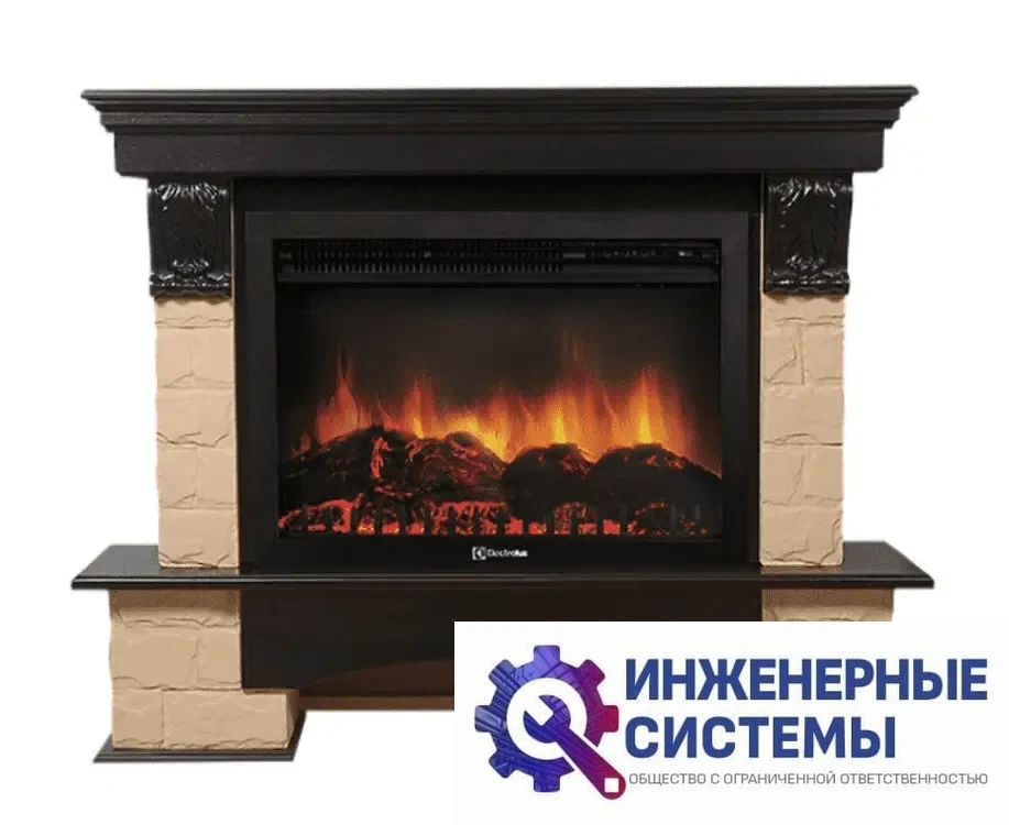 Firelight Forte 30U (угловой) камень бежевый, шпон темный дуб портал для камина, фото 2